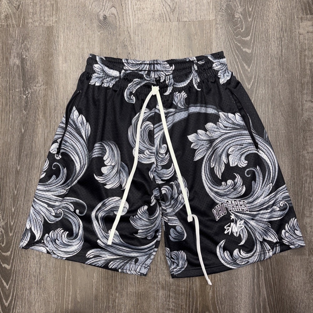 Who Cares x SAVS Baroque Mesh Shorts Men's Size XL Black And White 9" Pockets